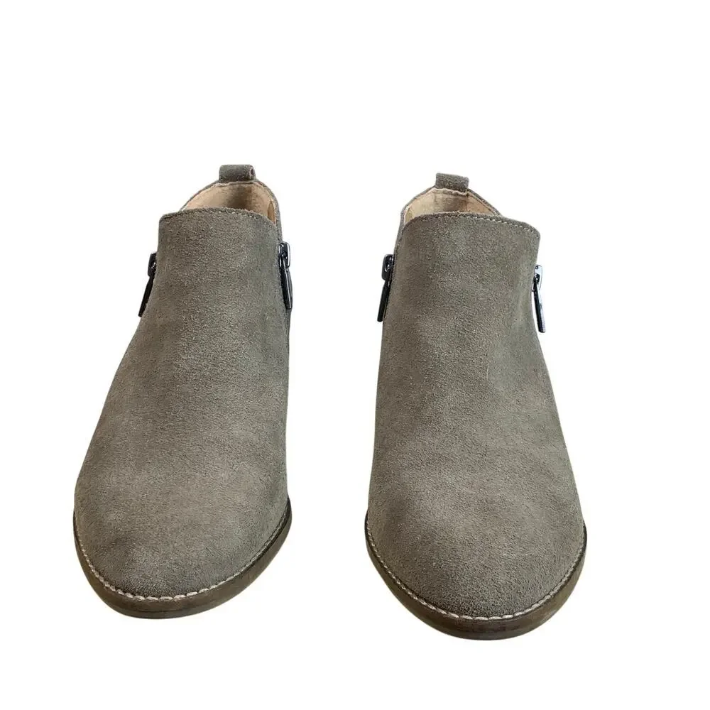 Lucky Brand Finesse Ankle Boots Taupe Suede Size 8.5 Side Zip
